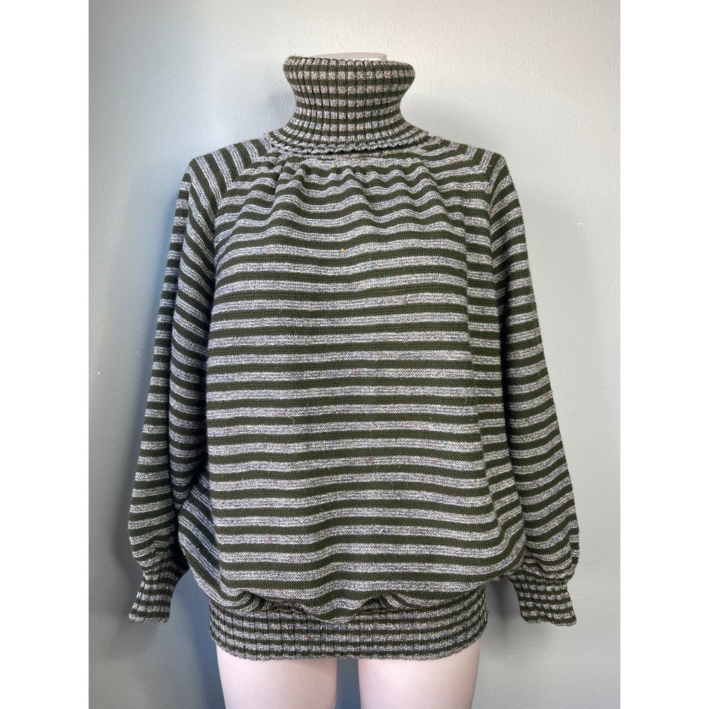 Missoni Turtleneck Sweater Green Grey Striped Vintage Wool Blend Italy Medium